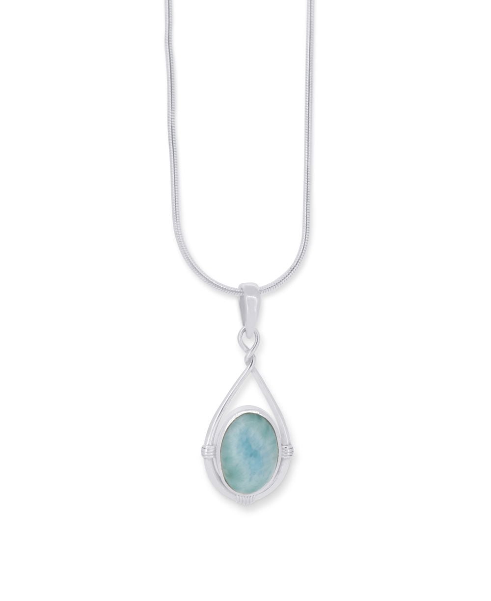 Sterling Silver Larimar Oval Pendant with Teardrop Twist Frame - Charms & Pendants