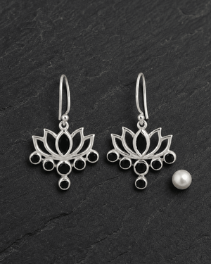 Sterling Silver Lotus Black Onyx Earrings - Earrings