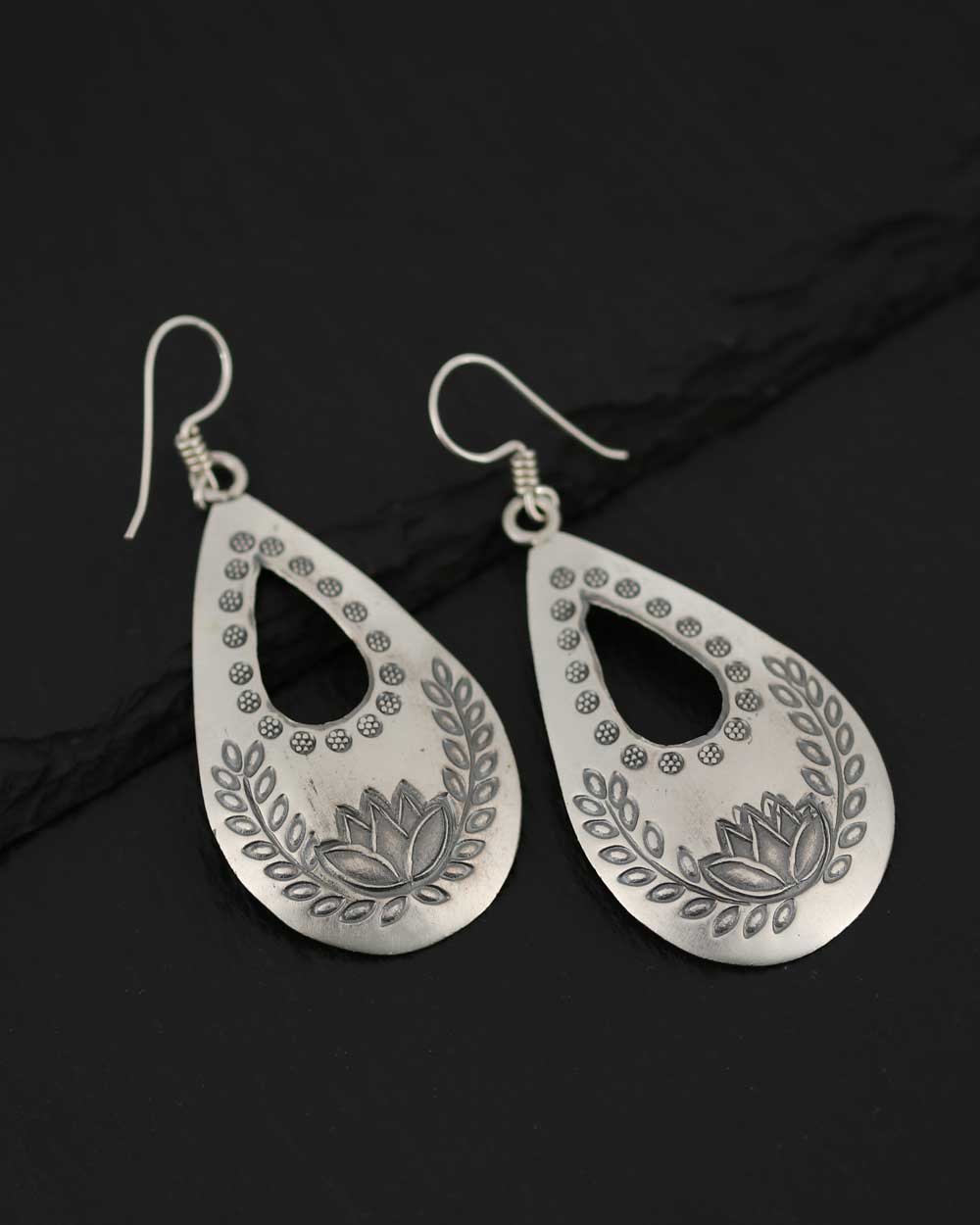 Sterling Silver Lotus Dangle Earrings - Earrings