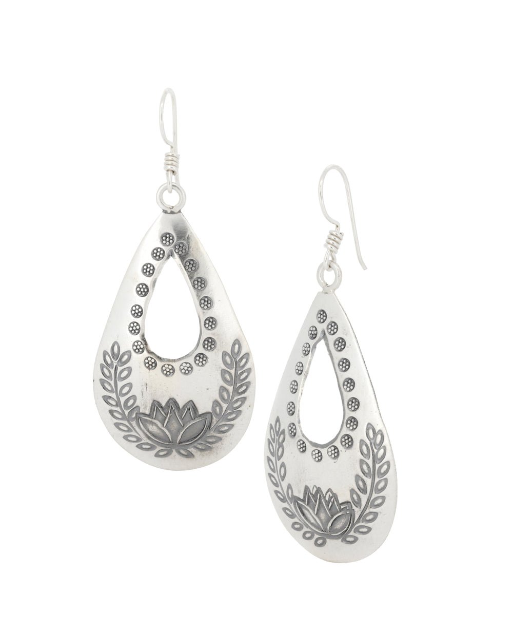 Sterling Silver Lotus Dangle Earrings - Earrings