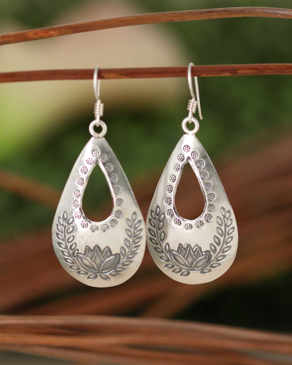 Sterling Silver Lotus Dangle Earrings - Earrings