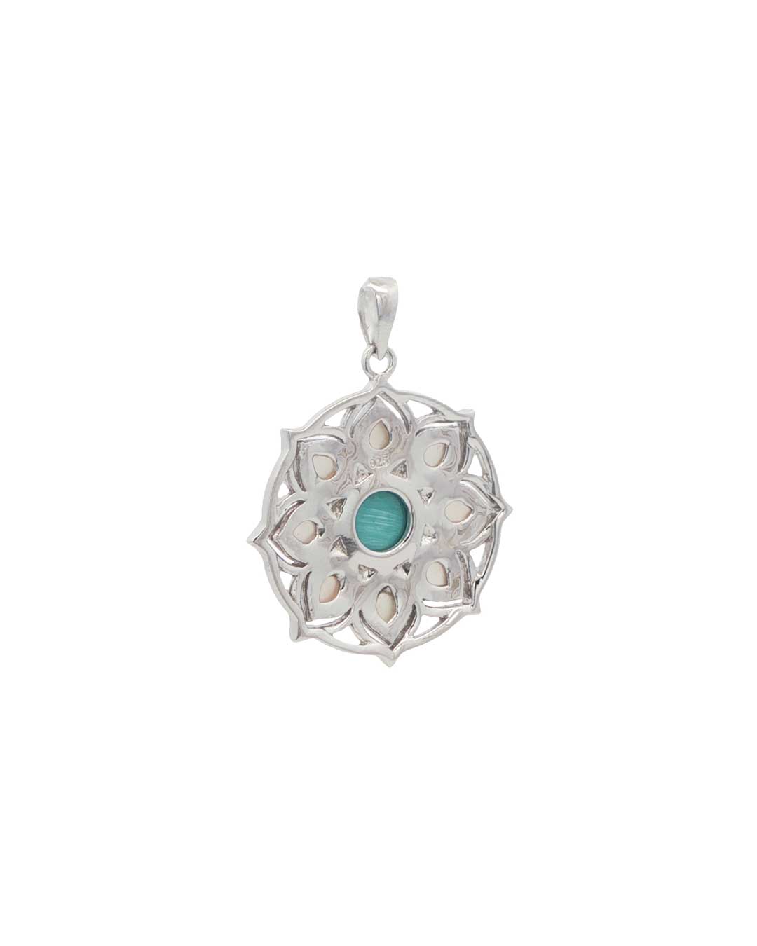 Sterling Silver Lotus Mandala Pendant – Turquoise & Mother of Pearl Inlay - Pendant