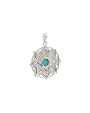 Sterling Silver Lotus Mandala Pendant – Turquoise & Mother of Pearl Inlay - Pendant