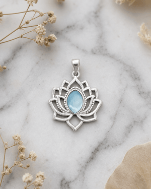 Sterling Silver Lotus Pendant – Rhodium - Plated with Mother of Pearl Inlay - Charms & Pendants