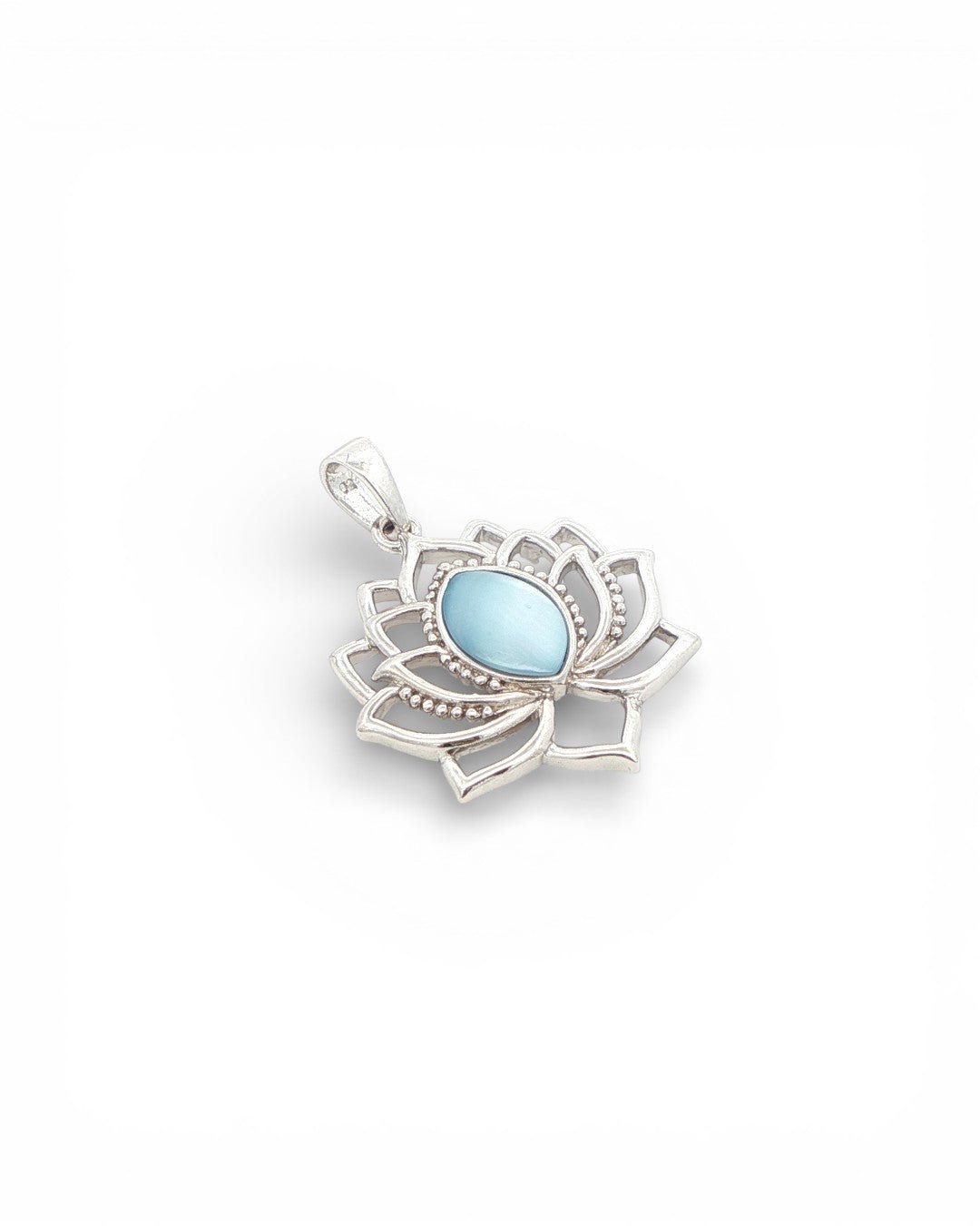 Sterling Silver Lotus Pendant – Rhodium - Plated with Mother of Pearl Inlay - Charms & Pendants