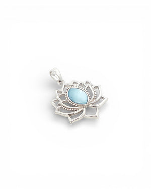 Sterling Silver Lotus Pendant – Rhodium - Plated with Mother of Pearl Inlay - Charms & Pendants