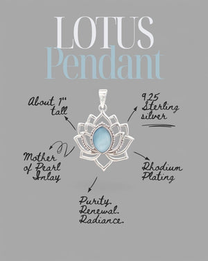 Sterling Silver Lotus Pendant – Rhodium - Plated with Mother of Pearl Inlay - Charms & Pendants