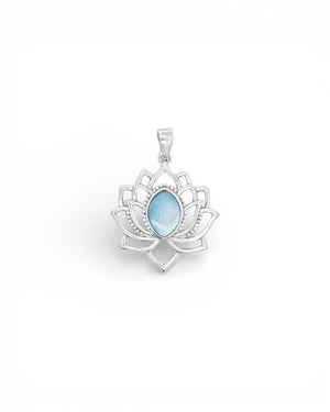Sterling Silver Lotus Pendant – Rhodium - Plated with Mother of Pearl Inlay - Charms & Pendants