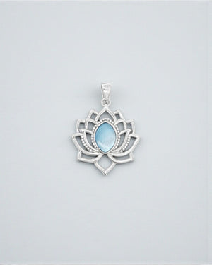 Sterling Silver Lotus Pendant – Rhodium - Plated with Mother of Pearl Inlay - Charms & Pendants