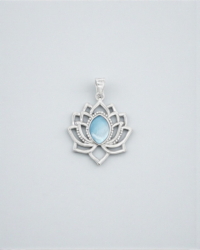Sterling Silver Lotus Pendant – Rhodium - Plated with Mother of Pearl Inlay - Charms & Pendants