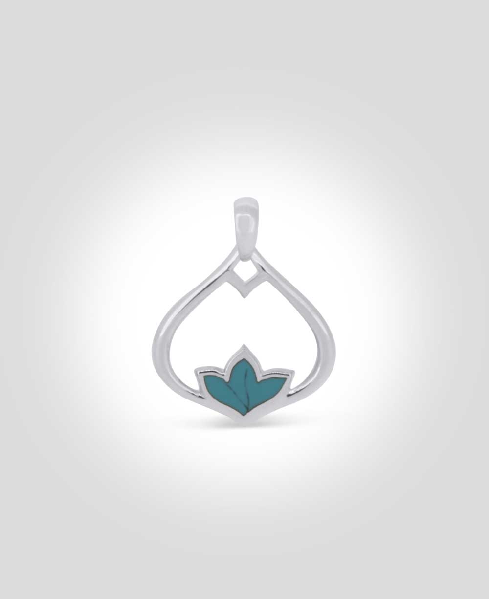 Sterling Silver Lotus Petal Teardrop Pendant with Reconstituted Turquoise - Charms & Pendants