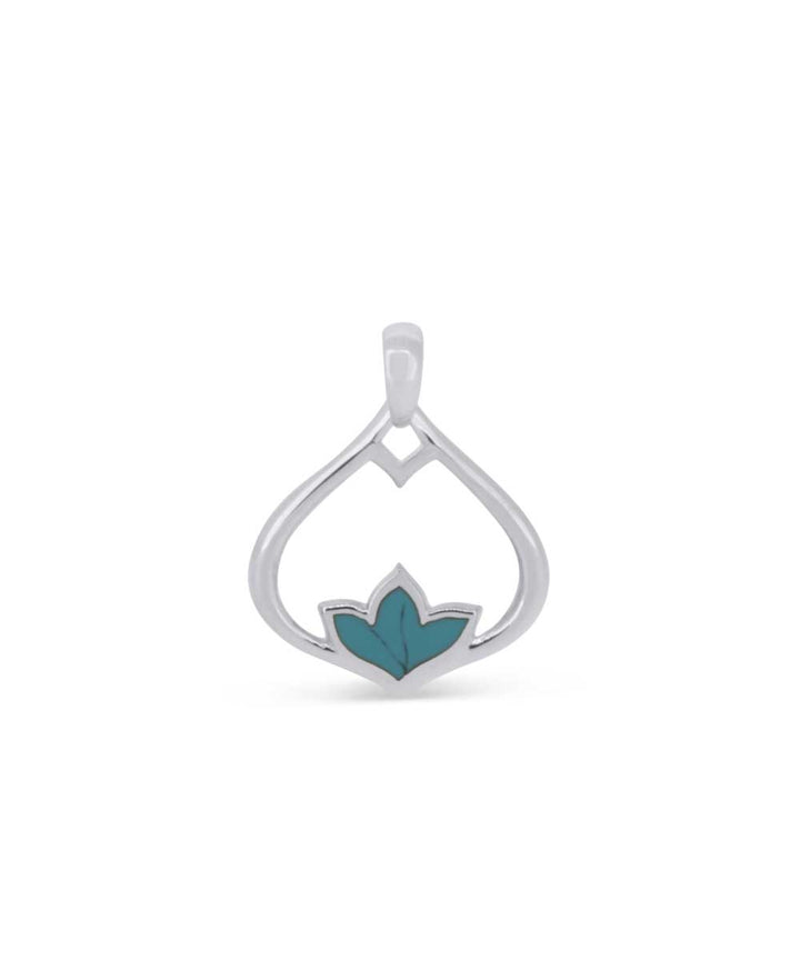 Sterling Silver Lotus Petal Teardrop Pendant with Reconstituted Turquoise - Charms & Pendants