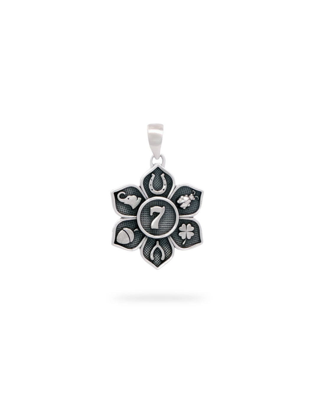 Sterling Silver Lucky Symbols Pendant – Engraved Good Fortune Talisman Charm - Charms & Pendants