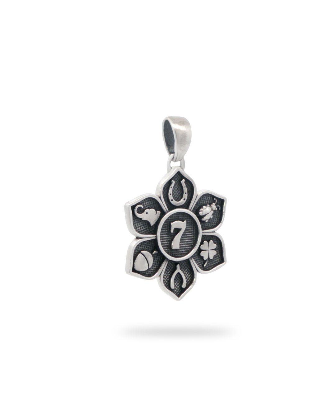 Sterling Silver Lucky Symbols Pendant – Engraved Good Fortune Talisman Charm - Charms & Pendants