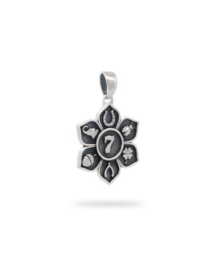 Sterling Silver Lucky Symbols Pendant – Engraved Good Fortune Talisman Charm - Charms & Pendants