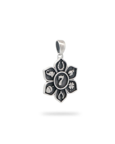 Sterling Silver Lucky Symbols Pendant – Engraved Good Fortune Talisman Charm - Charms & Pendants