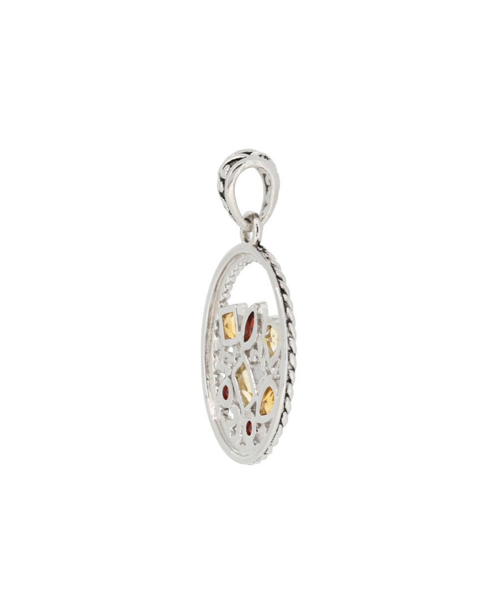 Sterling Silver Mixed Geometry Oval Gemstone Pendant - Charms & Pendants