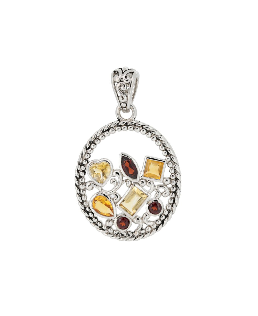 Sterling Silver Mixed Geometry Oval Gemstone Pendant - Charms & Pendants