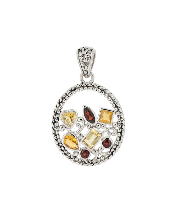 Sterling Silver Mixed Geometry Oval Gemstone Pendant - Charms & Pendants