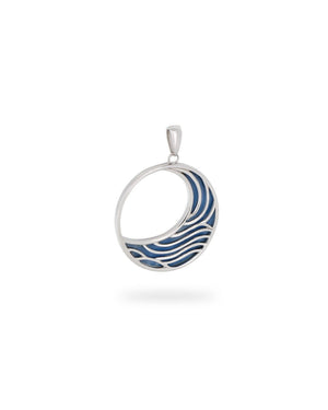 Sterling Silver Moon & Ocean Wave Pendant – Mother of Pearl Shell Inlay, Rhodium - Plated - Charms & Pendants