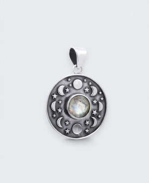 Sterling Silver Moon Phase Celestial Pendant with Moonstone - Charms & Pendants