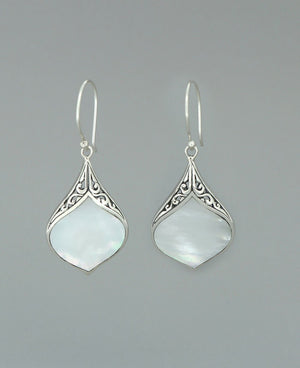 Sterling Silver Mother Of Pearl Lotus Petal Earrings - Earrings