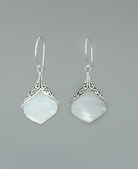 Sterling Silver Mother Of Pearl Lotus Petal Earrings - Earrings