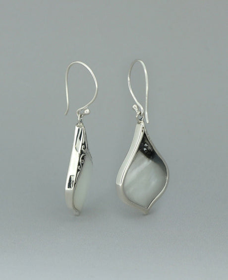 Sterling Silver Mother Of Pearl Lotus Petal Earrings - Earrings