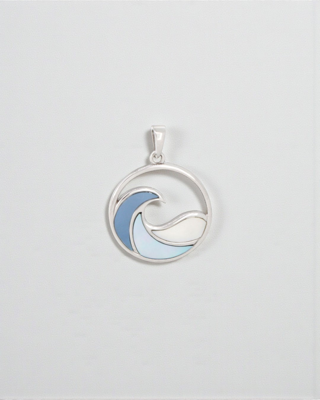 Sterling Silver Ocean Wave Pendant – Three - Tone Mother of Pearl Inlay, Rhodium - Plated - Pendant