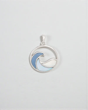 Sterling Silver Ocean Wave Pendant – Three - Tone Mother of Pearl Inlay, Rhodium - Plated - Pendant