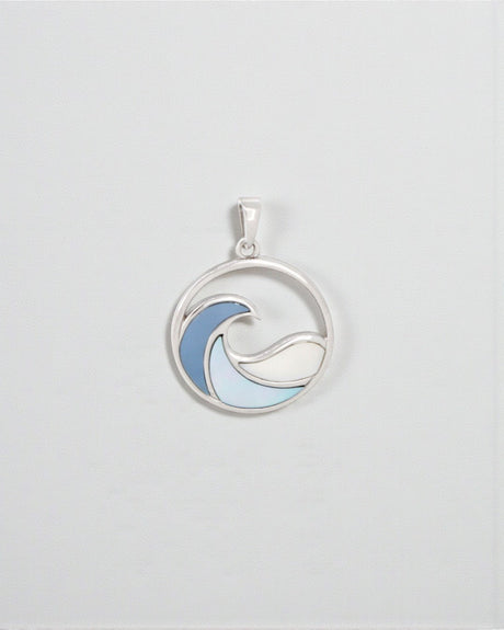 Sterling Silver Ocean Wave Pendant – Three - Tone Mother of Pearl Inlay, Rhodium - Plated - Pendant