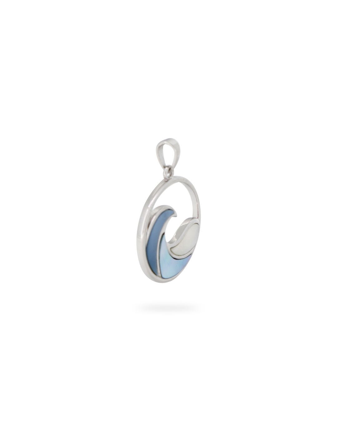Sterling Silver Ocean Wave Pendant – Three - Tone Mother of Pearl Inlay, Rhodium - Plated - Pendant