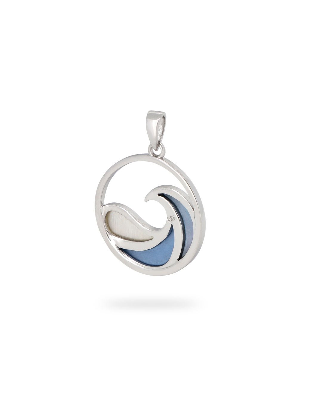 Sterling Silver Ocean Wave Pendant – Three - Tone Mother of Pearl Inlay, Rhodium - Plated - Pendant