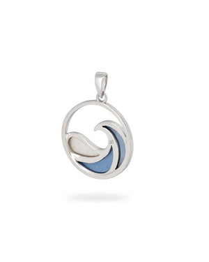 Sterling Silver Ocean Wave Pendant – Three - Tone Mother of Pearl Inlay, Rhodium - Plated - Pendant