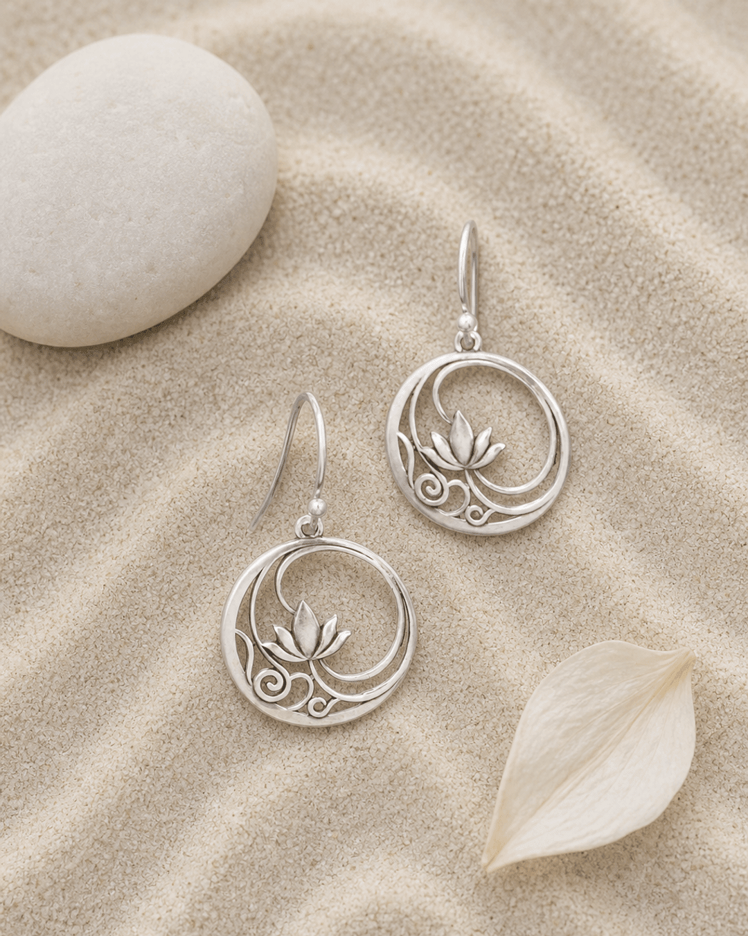 Sterling Silver Openwork Lotus Drop Earrings - Earrings
