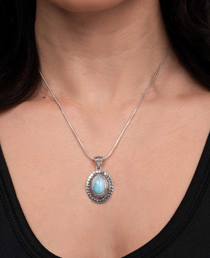 Sterling Silver Oval Larimar Pendant - Pendants