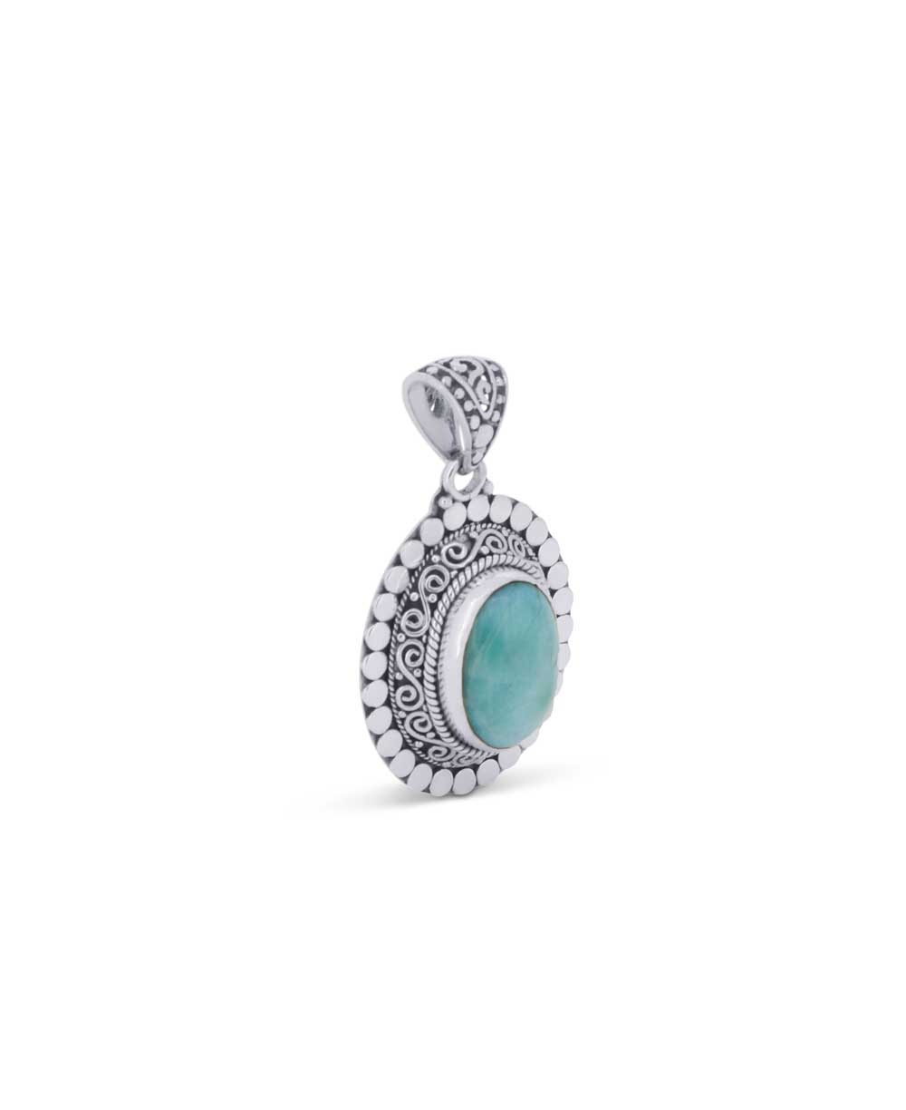 Sterling Silver Oval Larimar Pendant - Pendants