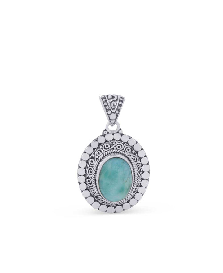 Sterling Silver Oval Larimar Pendant - Pendants