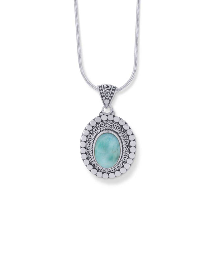 Sterling Silver Oval Larimar Pendant - Pendants