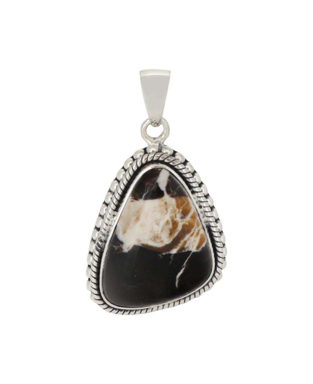 Sterling Silver Peanut Wood Jasper Pendant - Unique Fluid Organic Triangle - Pendants