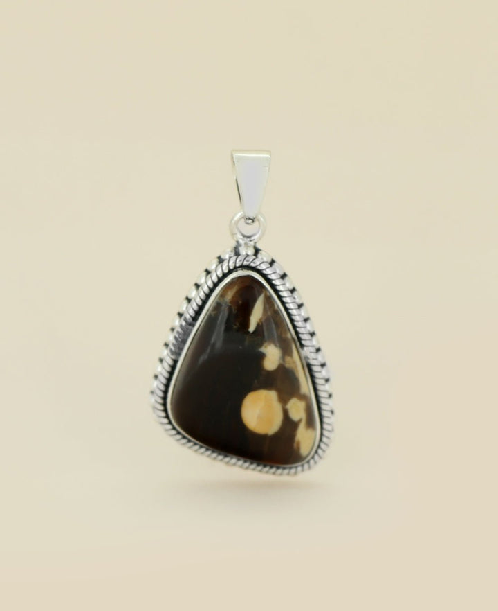 Sterling Silver Peanut Wood Jasper Pendant - Unique Fluid Organic Triangle - Pendants