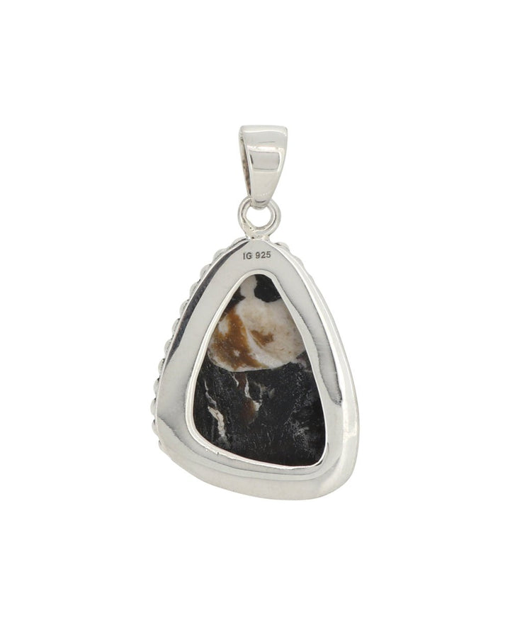 Sterling Silver Peanut Wood Jasper Pendant - Unique Fluid Organic Triangle - Pendants