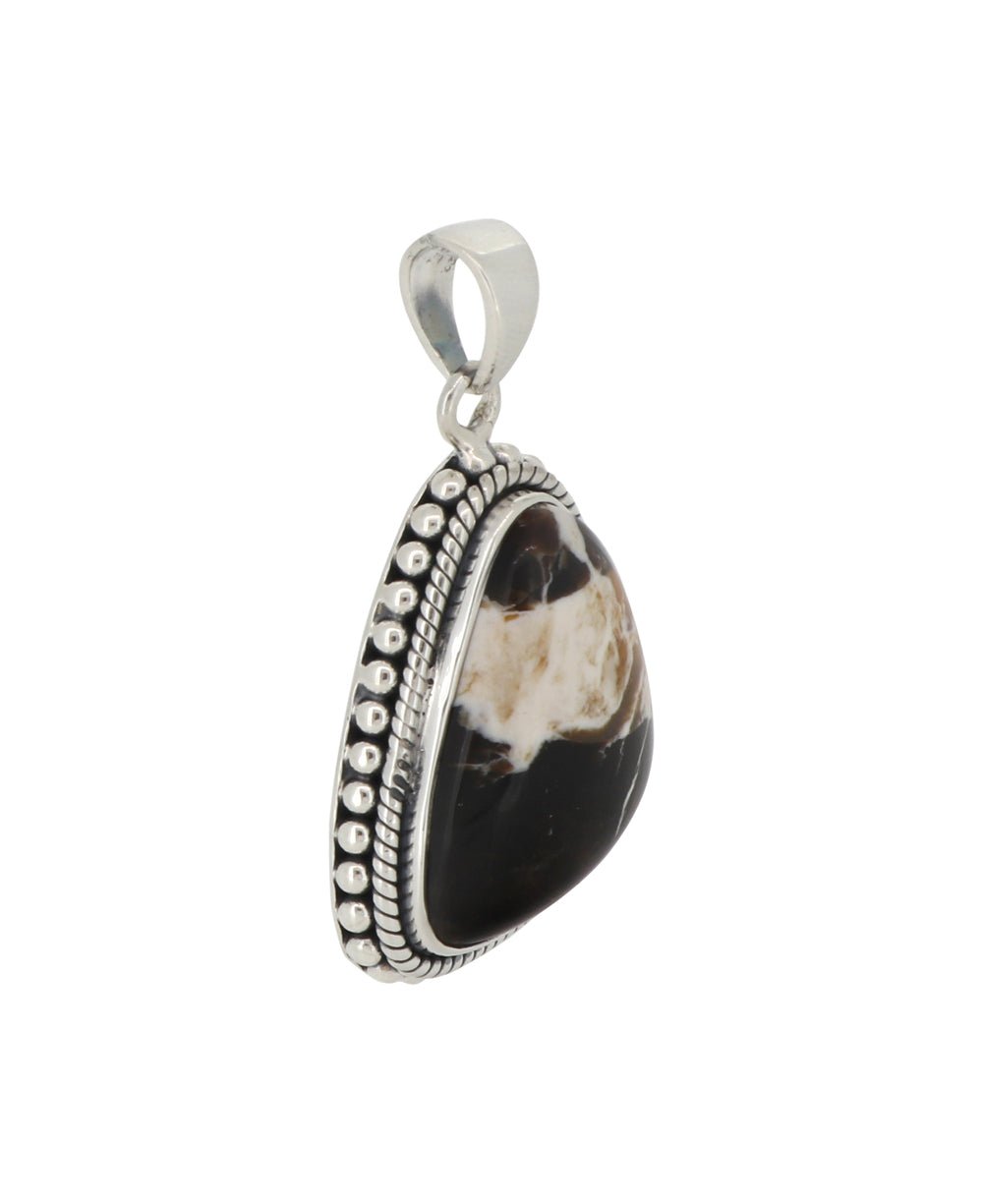 Sterling Silver Peanut Wood Jasper Pendant - Unique Fluid Organic Triangle - Pendants