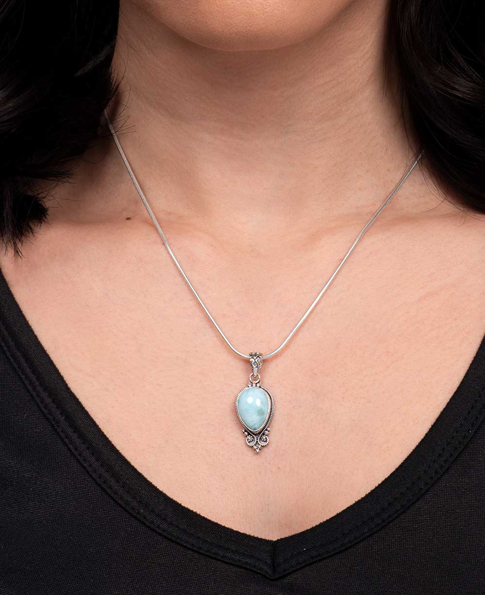 Sterling Silver Pear - Shaped Larimar Pendant - Pendants