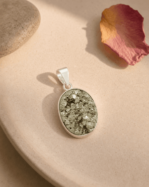 Sterling Silver Pyrite Cluster Gemstone Pendant - Charms & Pendants