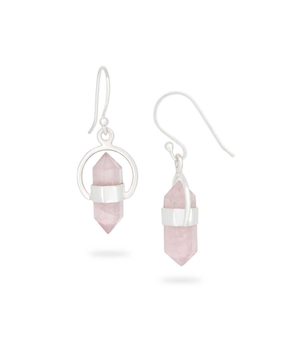 Sterling Silver Rose Quartz Point Earrings - Earrings