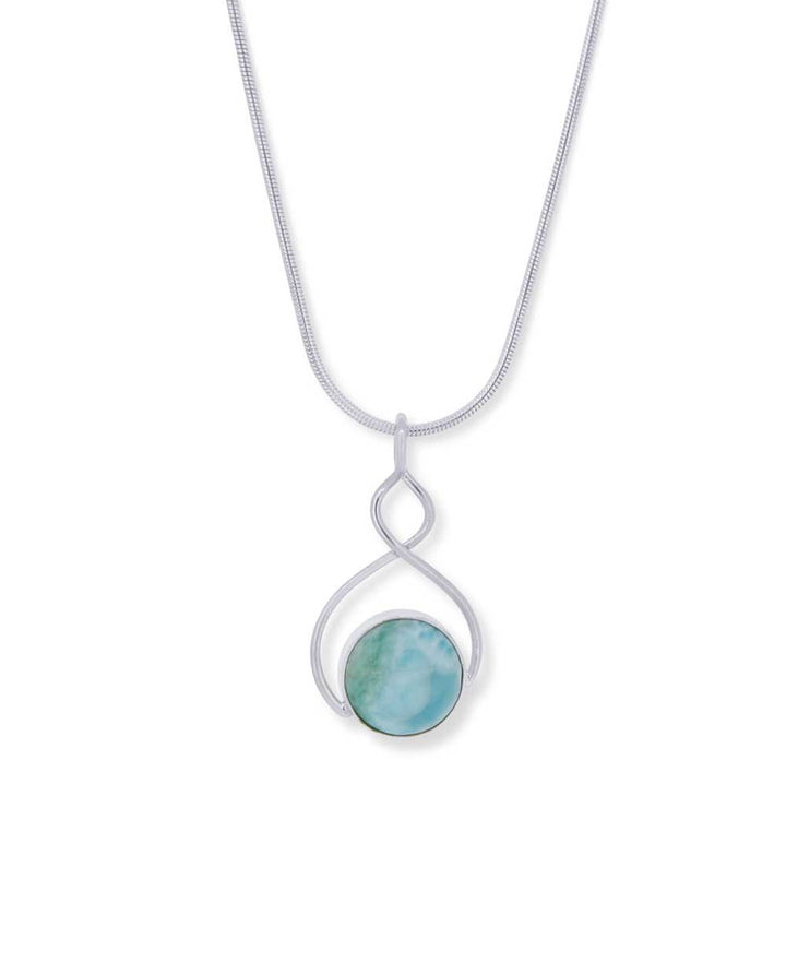 Sterling Silver Round Larimar Pendant - Pendants