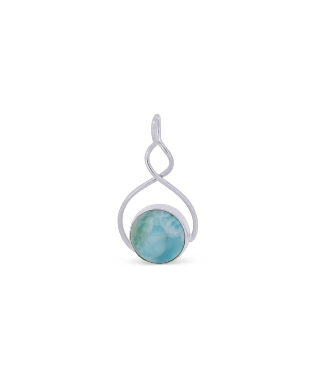 Sterling Silver Round Larimar Pendant - Pendants