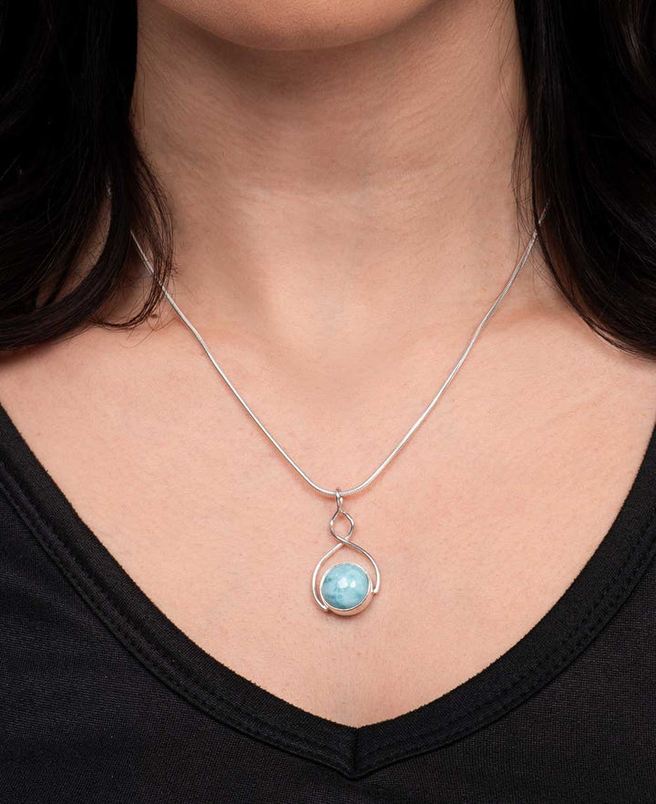 Sterling Silver Round Larimar Pendant - Pendants