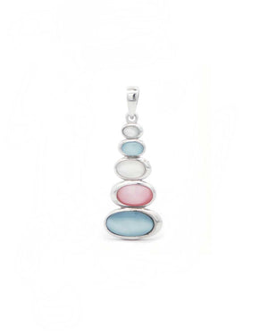 Sterling Silver Stacked Cairn Pendant – Multicolor Mother of Pearl Oval Cabochons - Pendant